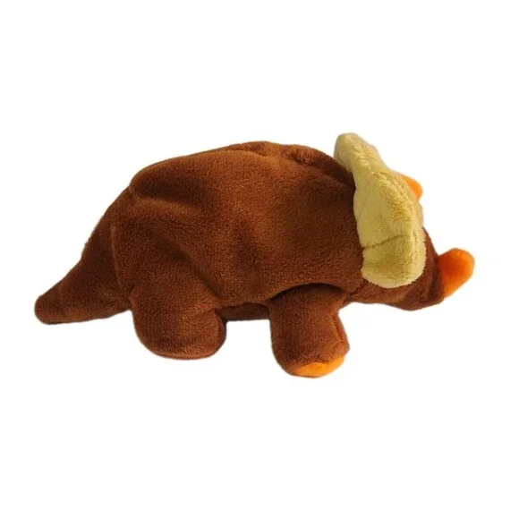 Plushland Vintage Triceratops Dinosaur Stuffed Animal Toy Brown Orange Cute Soft - Picture 8 of 10